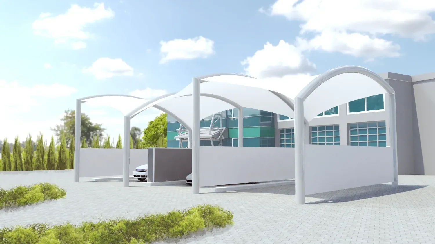 Modułowe zadaszenie myjni samochodowej — PVC — Polska