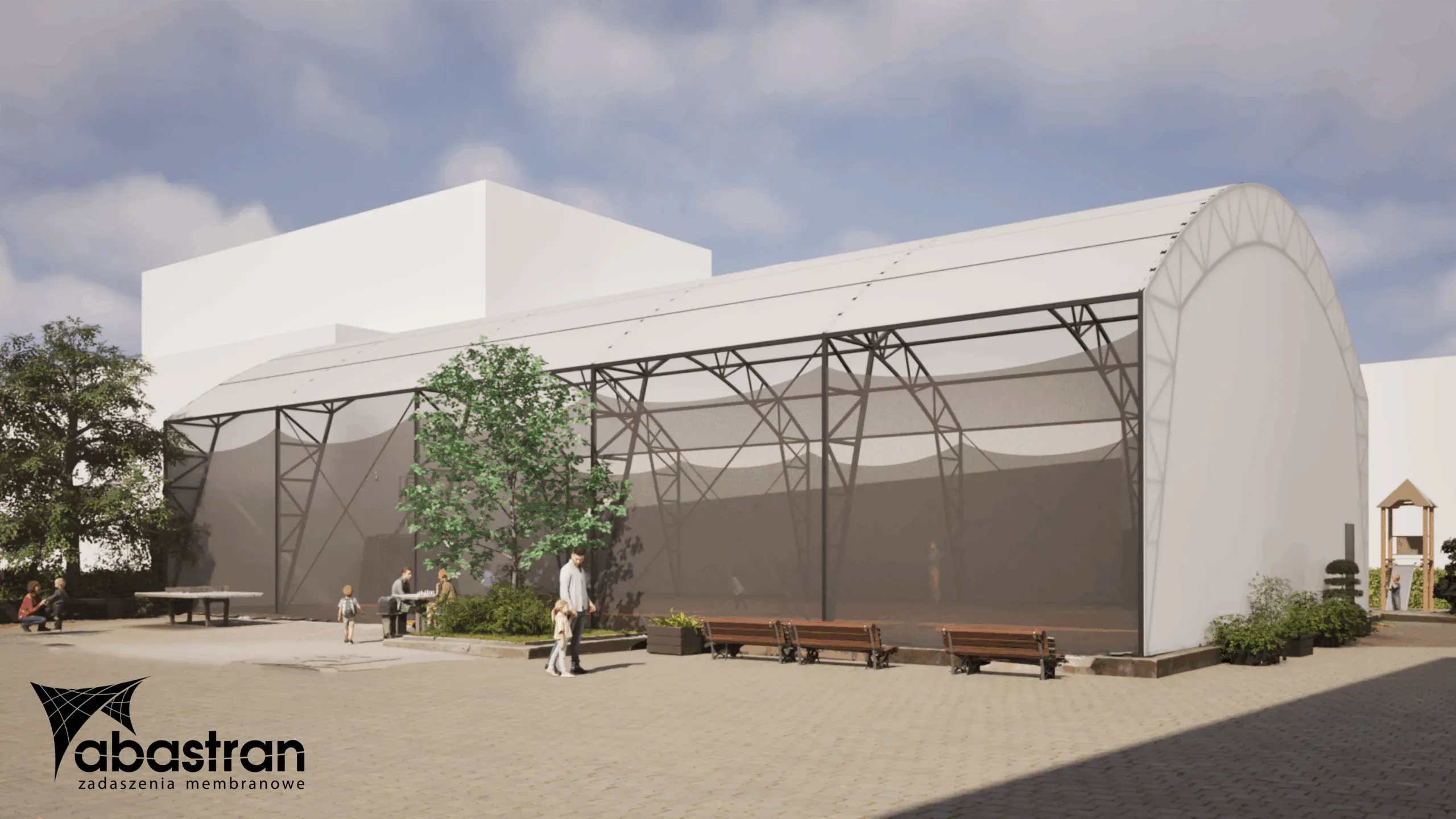 Projekt całorocznego zadaszenia boiska sportowego w Krakowie — PVC — Polska