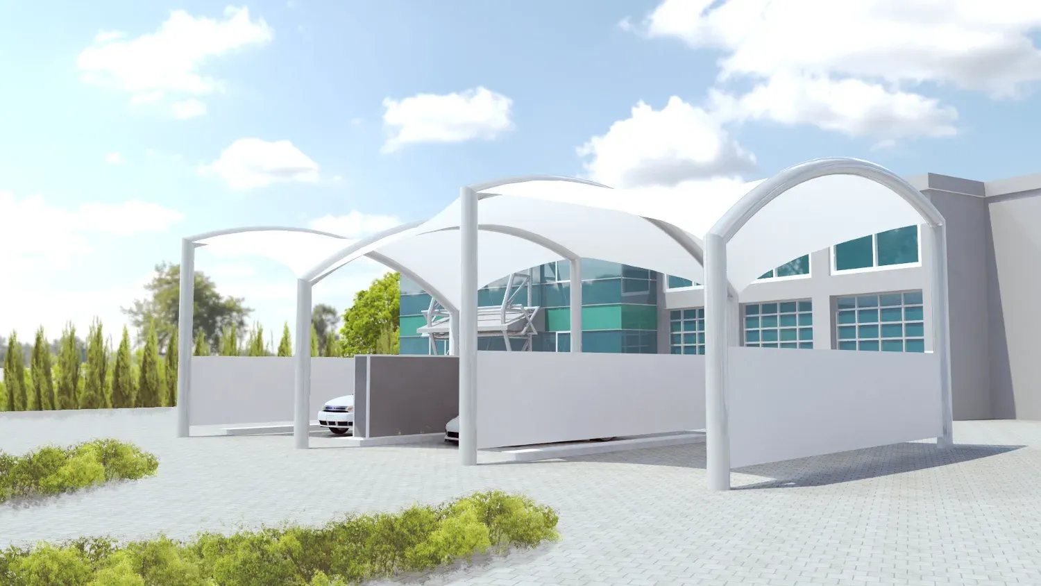 Modułowe zadaszenie myjni samochodowej — PVC — Polska