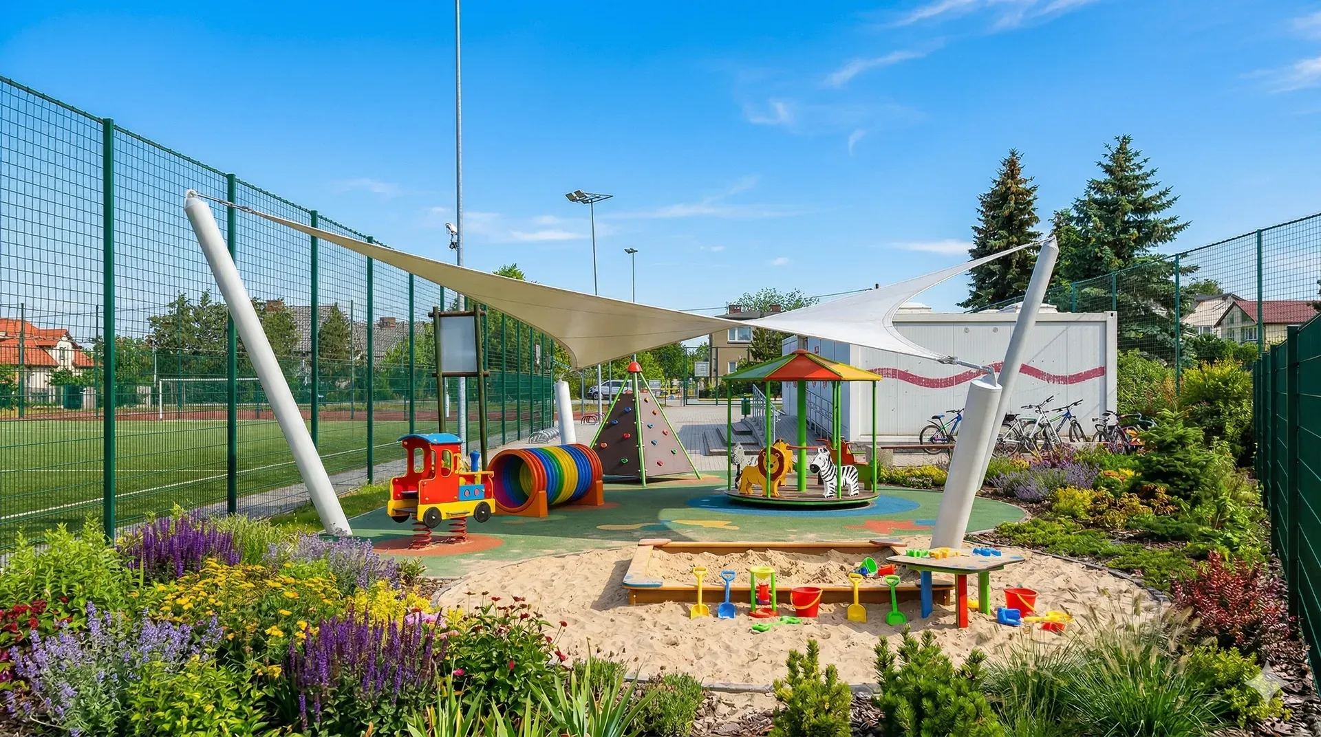 Membranowe zadaszenie placu zabaw